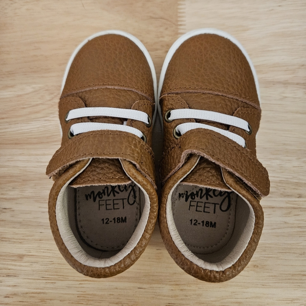 Monkey Feet Brown Baby Walker Shoes with White Accents